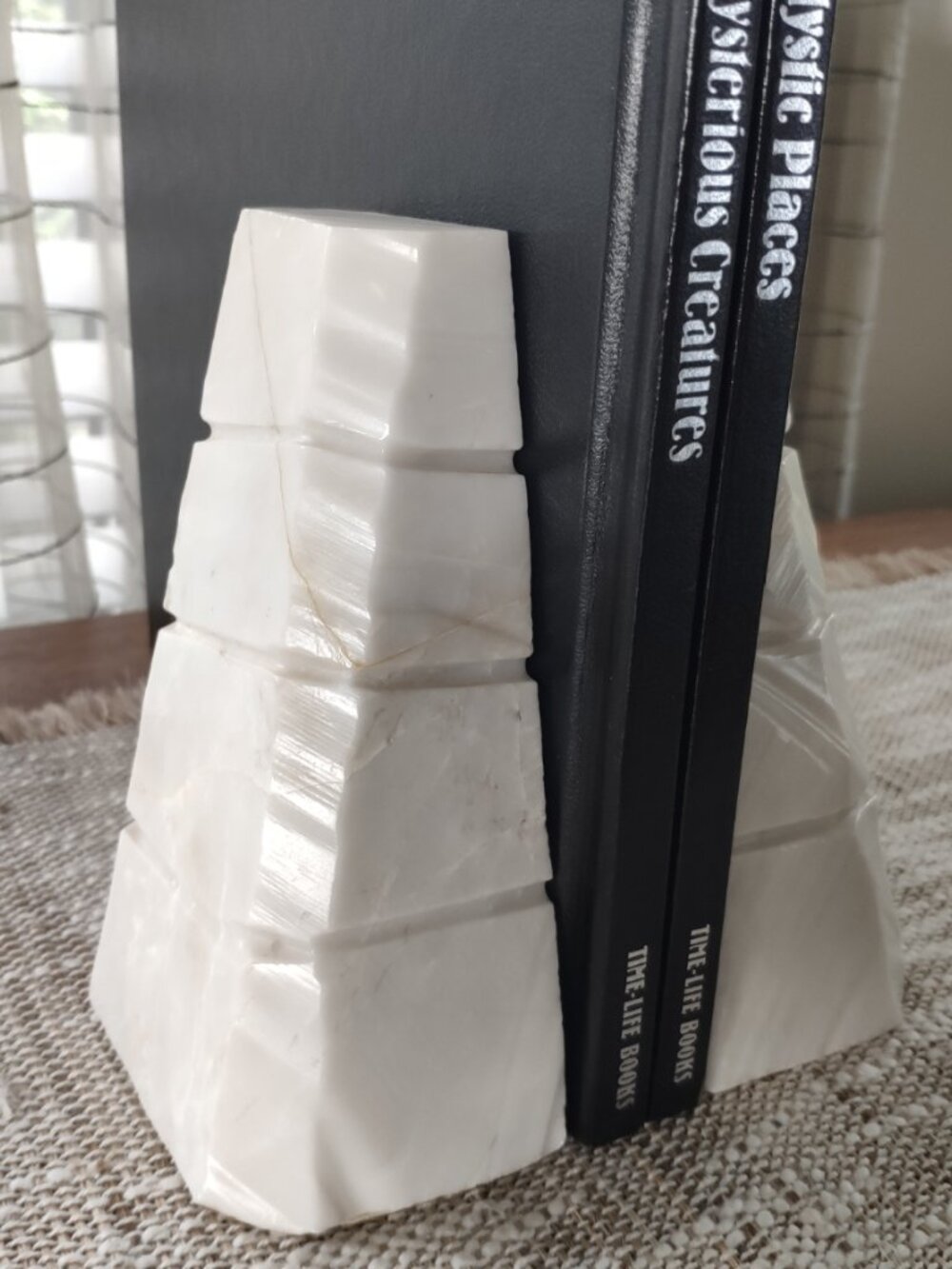 Mexican Marble Pyramid Bookends VTG Natural Stone Wedges Pyramids 5.75"